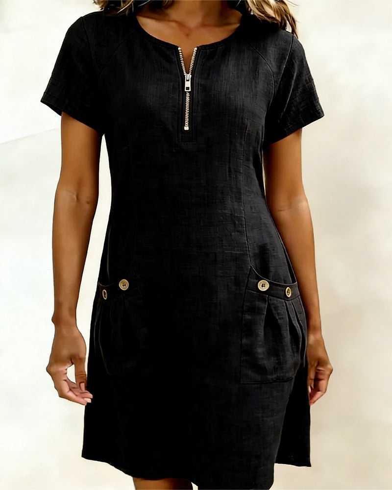 Lynda | Classic Elegant Zip-Neck Dress