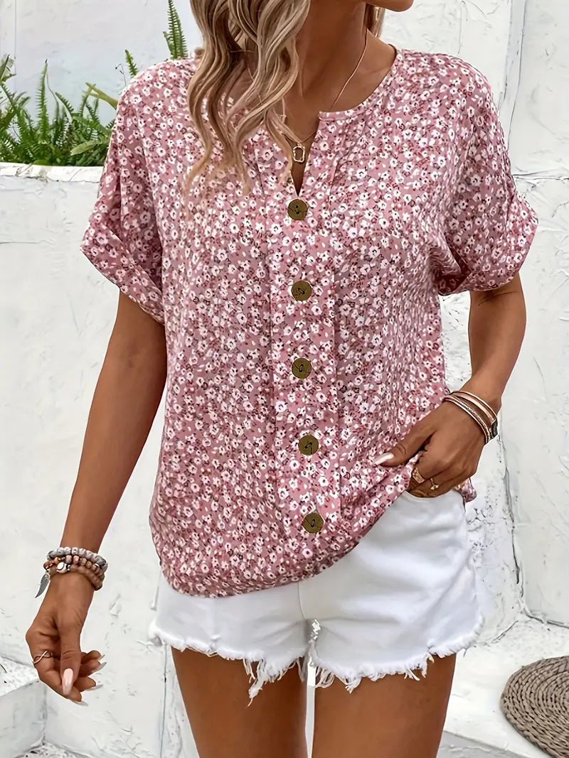 Charisse | Blouse with floral buttons