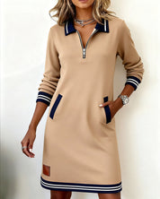 Dorellia | Striped Zip-Neck Sweatdress