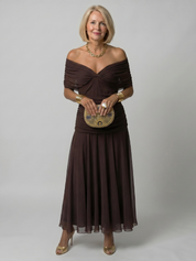 Calen | Elegant Bardot Off-the-Shoulder Midi Dress