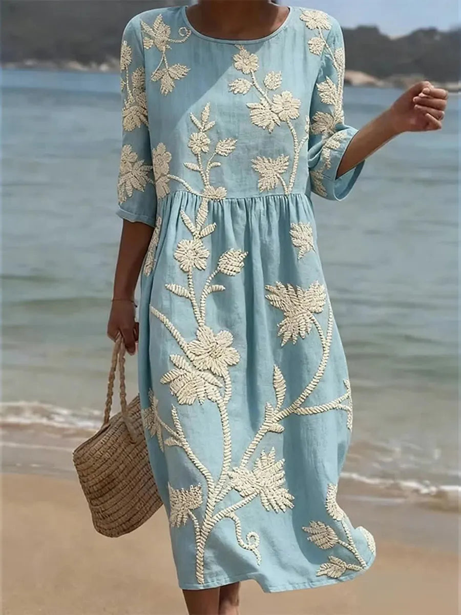 Kimberly | Plant & Flower Print Midi Dress