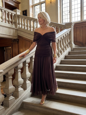 Calen | Elegant Bardot Off-the-Shoulder Midi Dress
