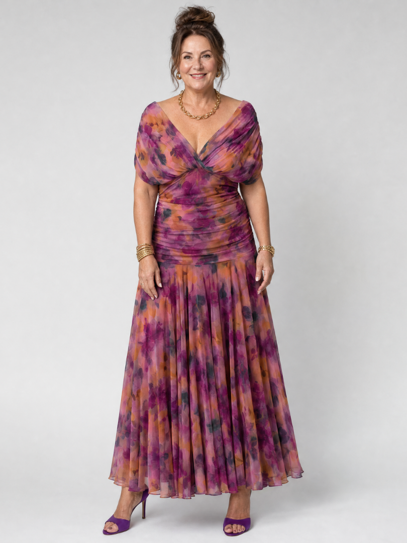 Calen | Elegant Bardot Off-the-Shoulder Midi Dress