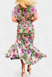 Florendra | Long Floral V Neck Dress