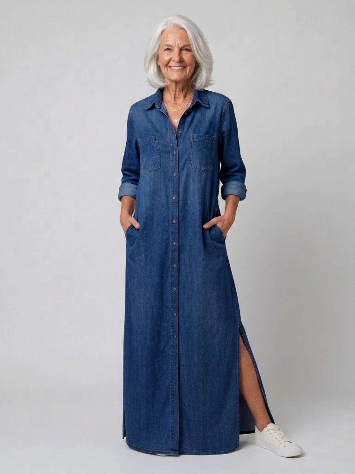 Andrea | Classic Denim-Look Button-Down Dress