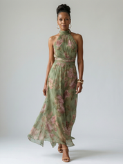 Mirelle | Elegant Gathered Halter Midi Dress