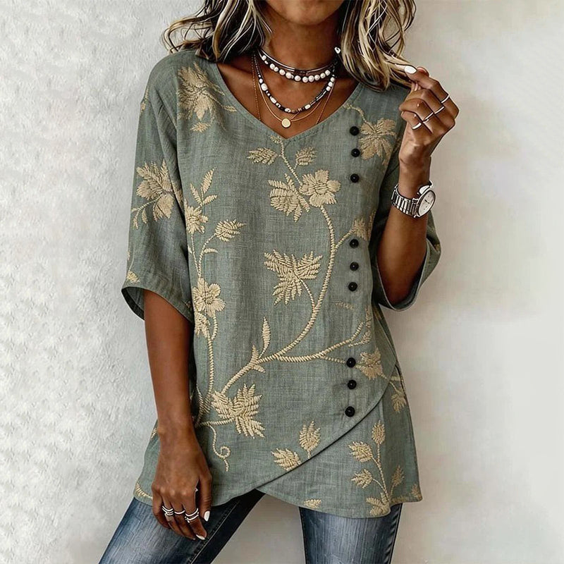 Myla | Refined Floral Asymmetric Tunic Blouse