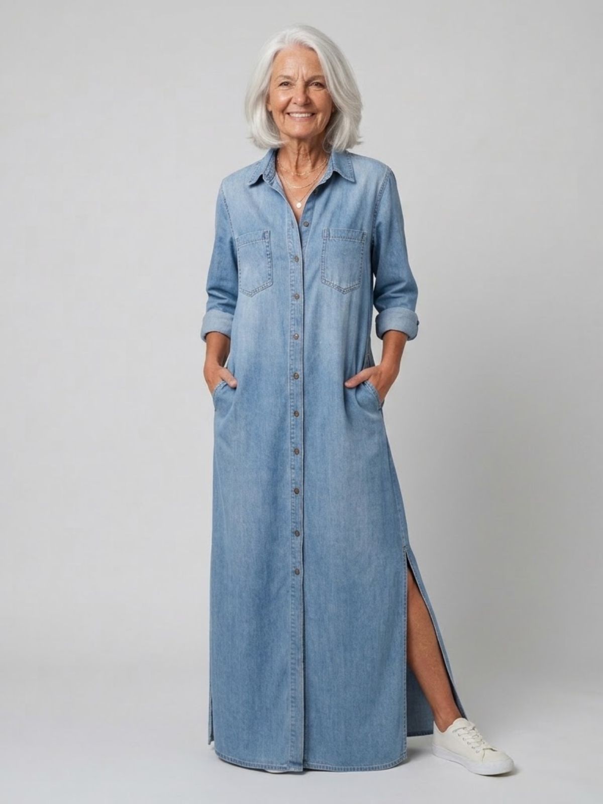 Andrea | Classic Denim-Look Button-Down Dress