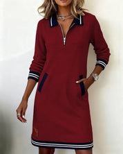 Dorellia | Striped Zip-Neck Sweatdress