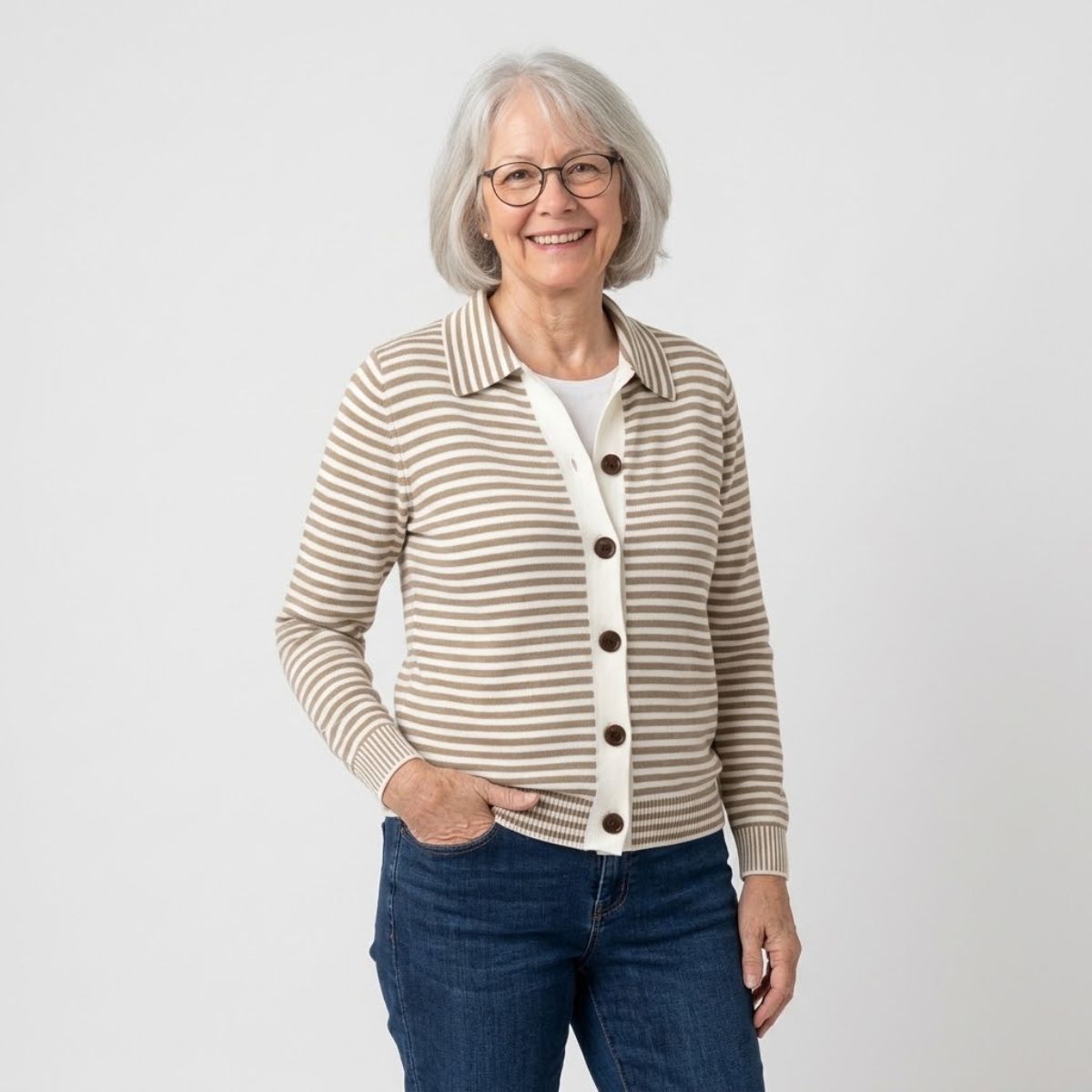 Nola | Fine-Striped Polo Cardigan