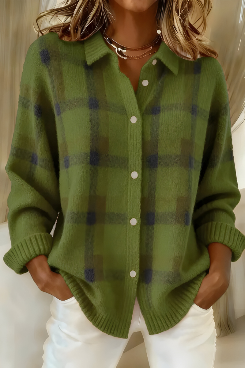 Anna | Soft Knit Plaid Cardigan