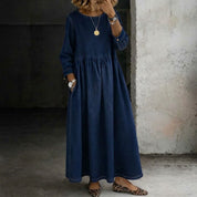 Hazel | Vintage Denim-Look Maxi Dress