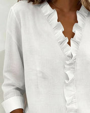 Indie | Blouse with Ruffles, V-Neck and Long Sleeves