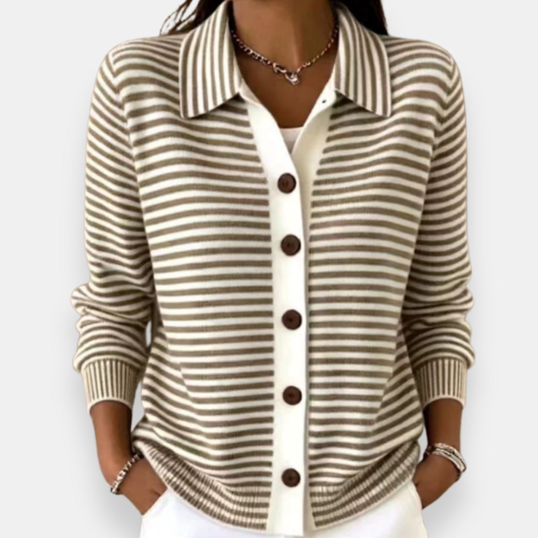 Nola | Fine-Striped Polo Cardigan