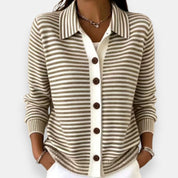 Nola | Fine-Striped Polo Cardigan