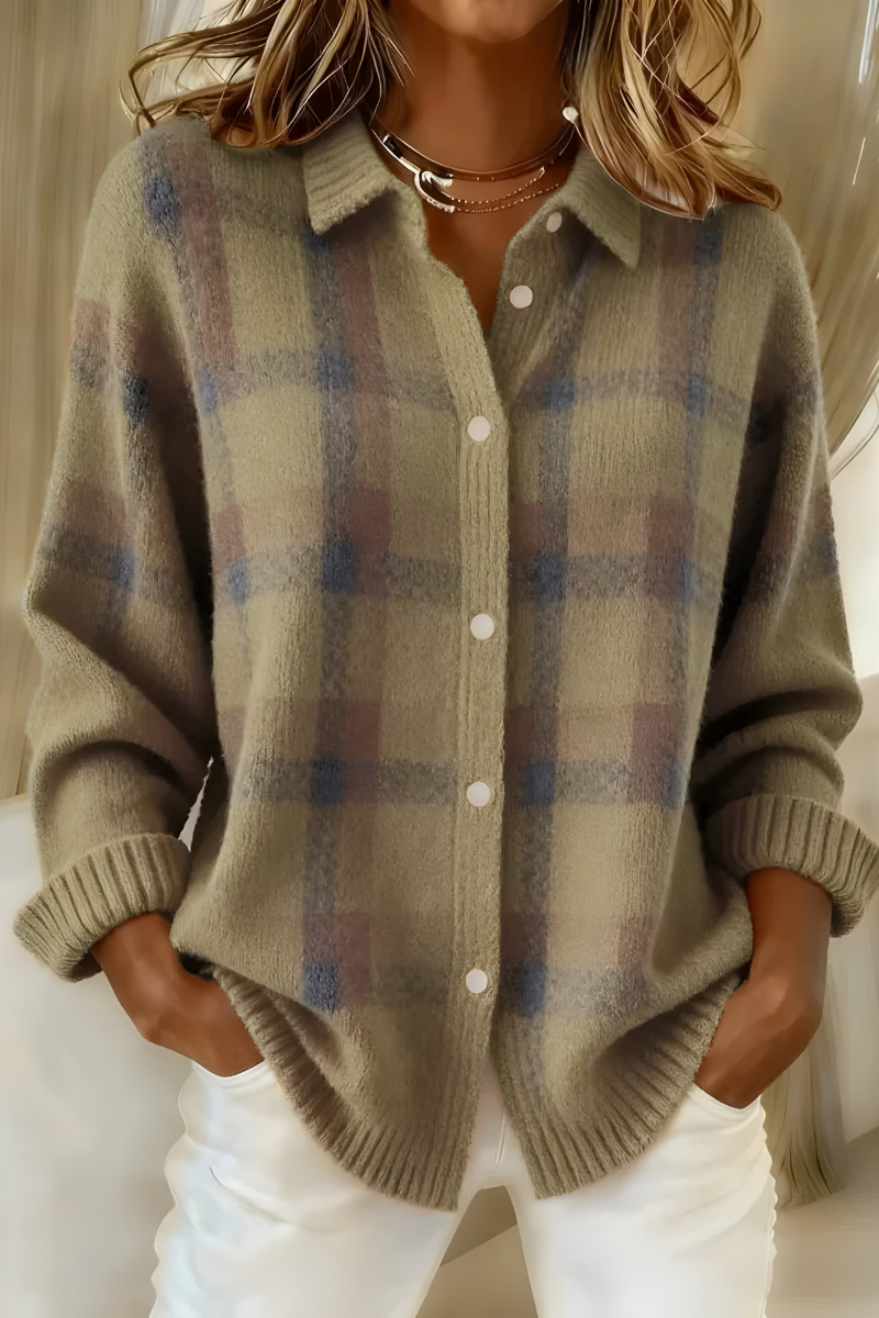 Anna | Soft Knit Plaid Cardigan