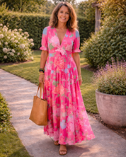 Eva | Vibrant Floral V-Neck Maxi Dress
