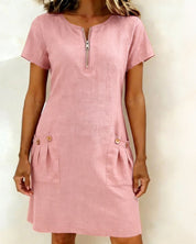 Lynda | Classic Elegant Zip-Neck Dress