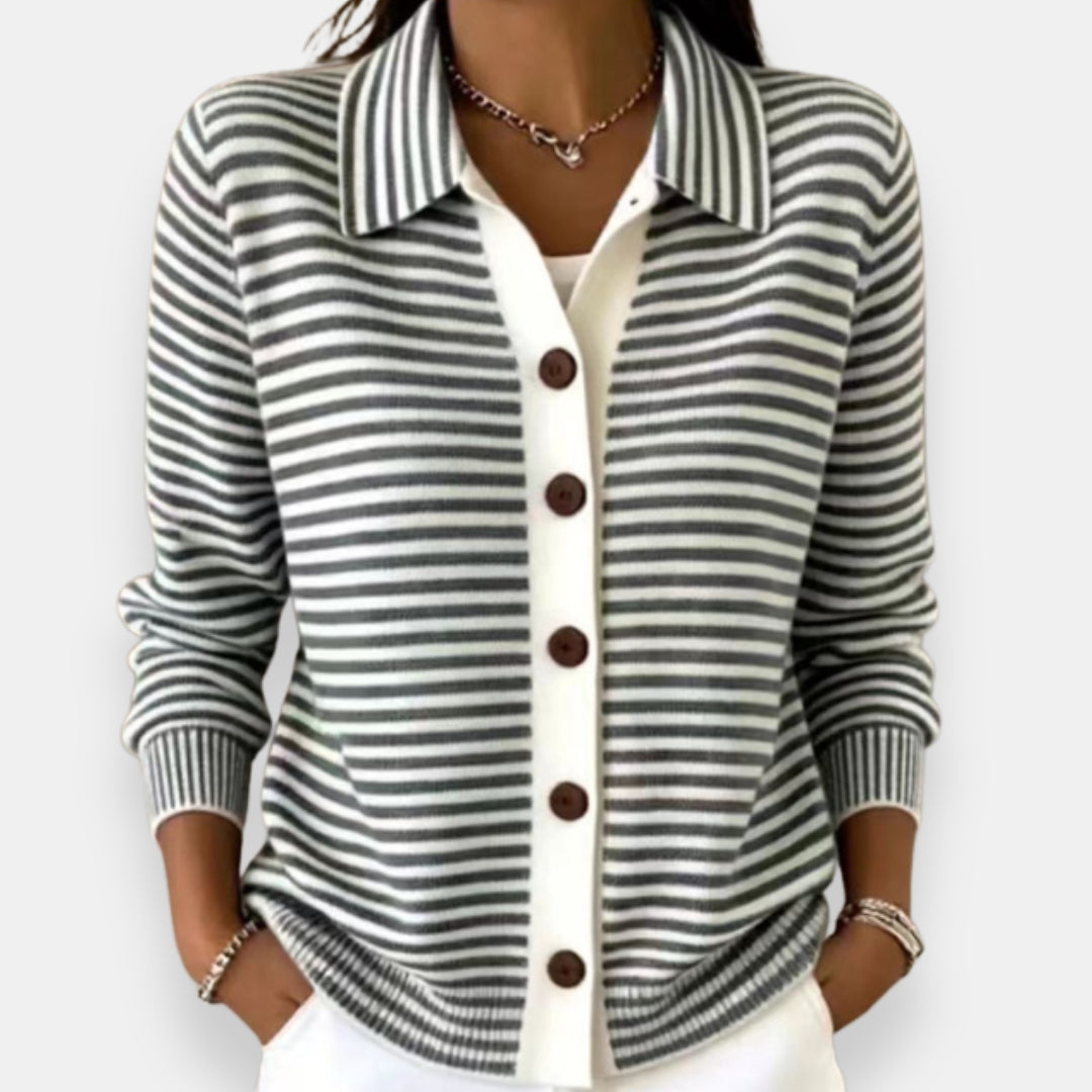Nola | Fine-Striped Polo Cardigan