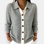 Nola | Fine-Striped Polo Cardigan