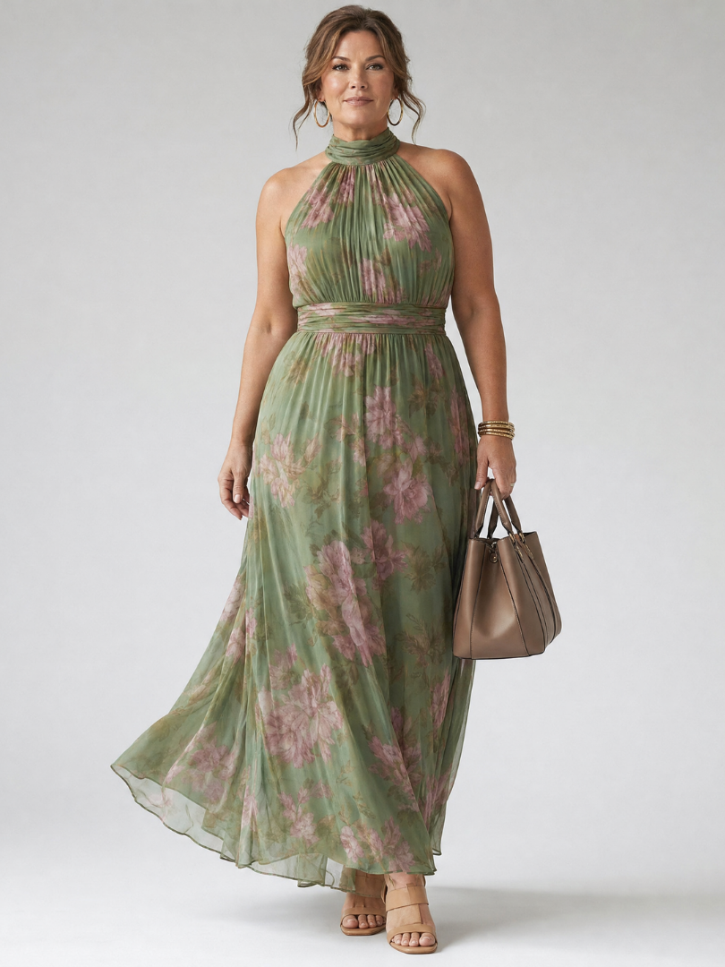 Mirelle | Elegant Gathered Halter Midi Dress