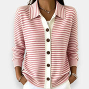 Nola | Fine-Striped Polo Cardigan