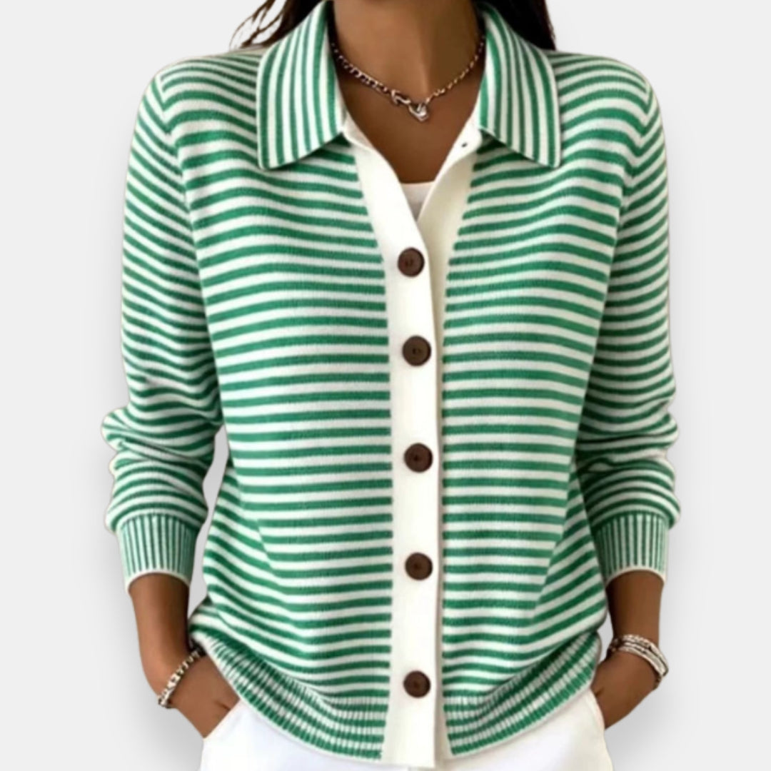 Nola | Fine-Striped Polo Cardigan