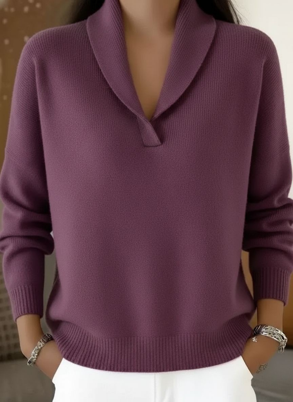 Elise | Classic Open Shawl-Neck Jumper