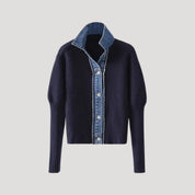 Michelle | Navy knit cardigan with denim trim