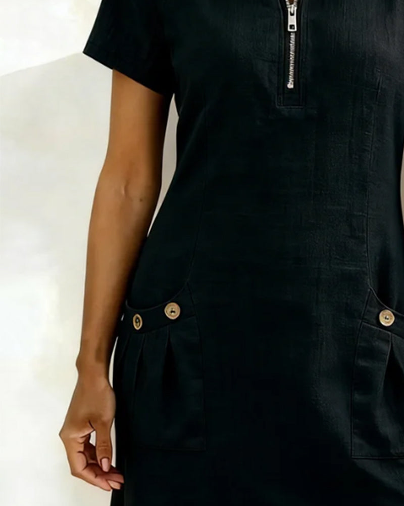 Lynda | Classic Elegant Zip-Neck Dress
