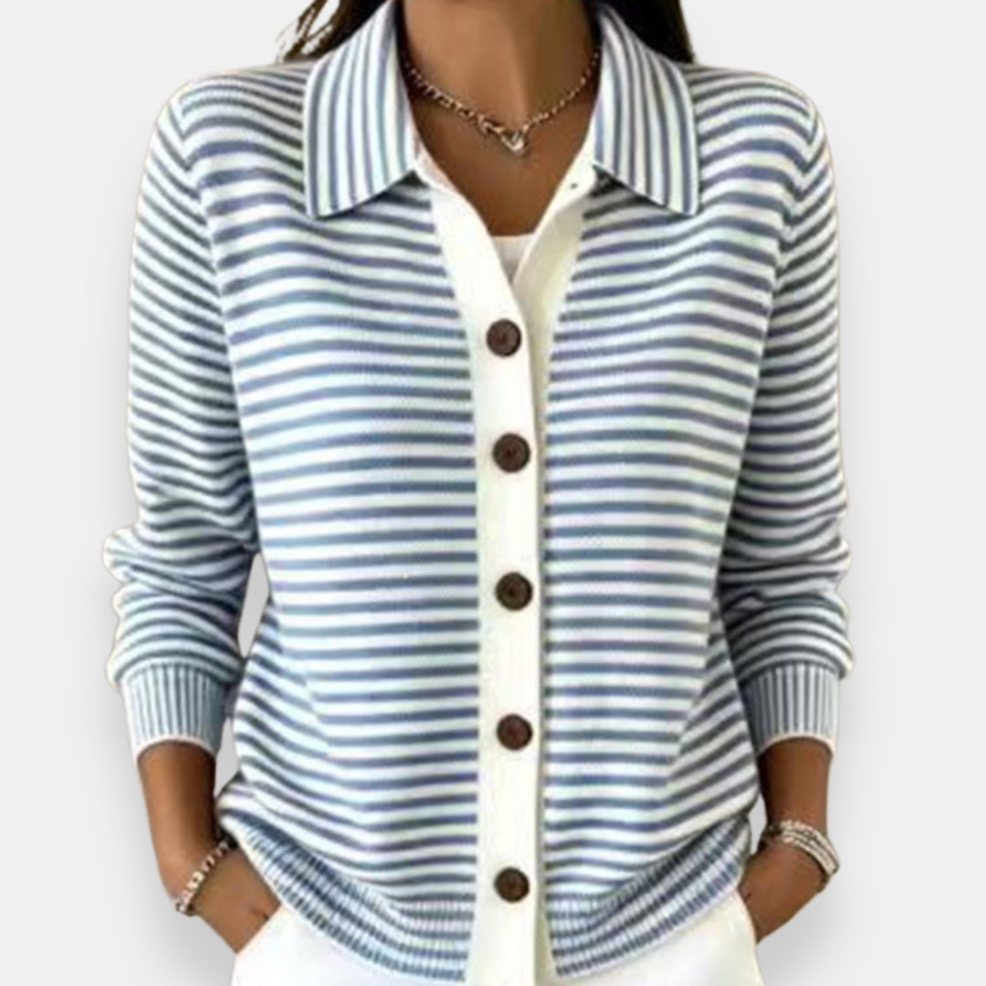 Nola | Fine-Striped Polo Cardigan