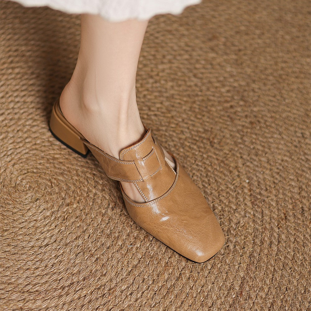 Rosel Square-Toe Leather Mules