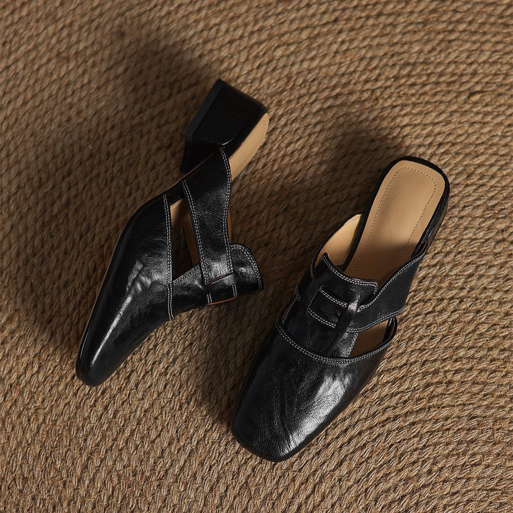 Rosel Square-Toe Leather Mules