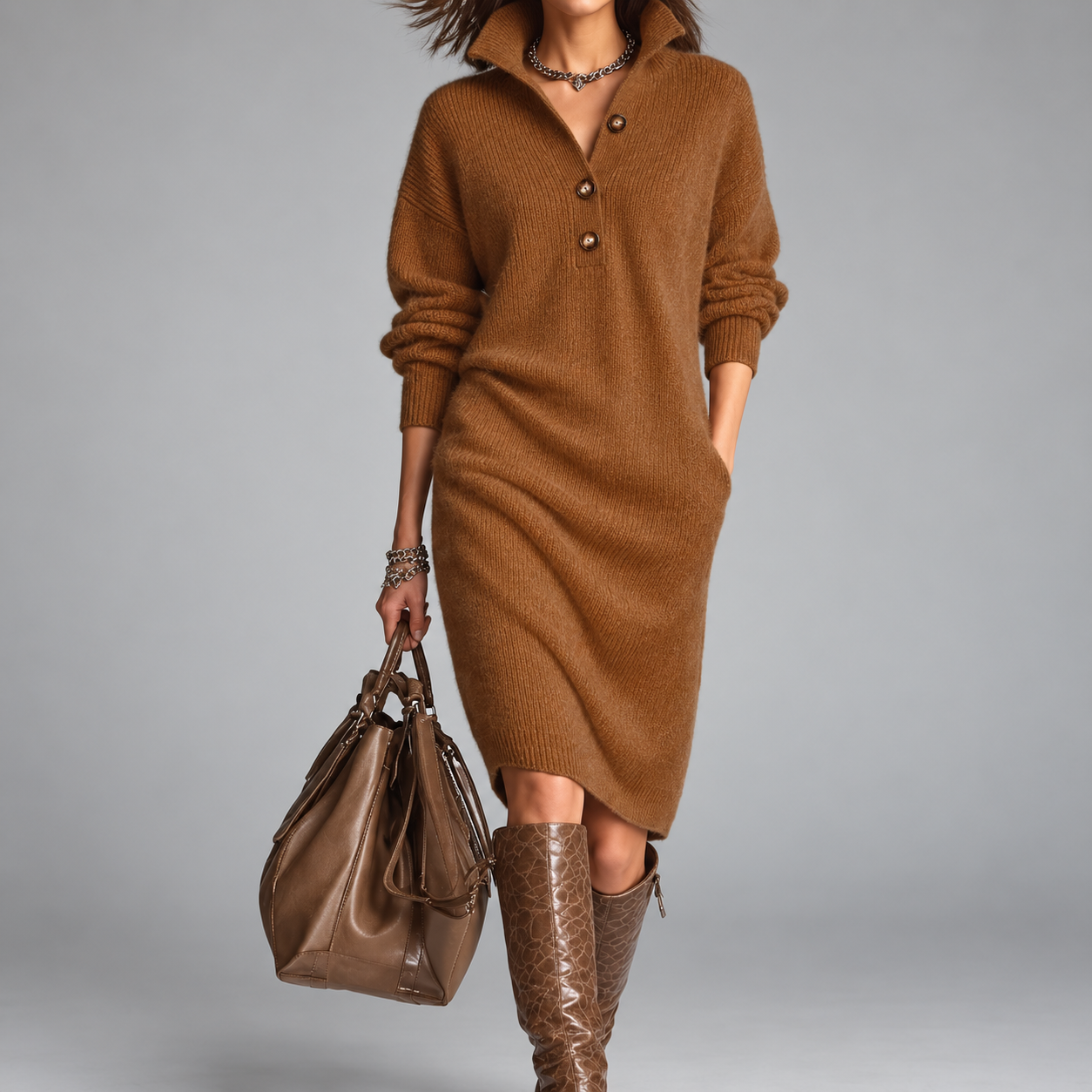 Julie | Button-Collar Midi Dress