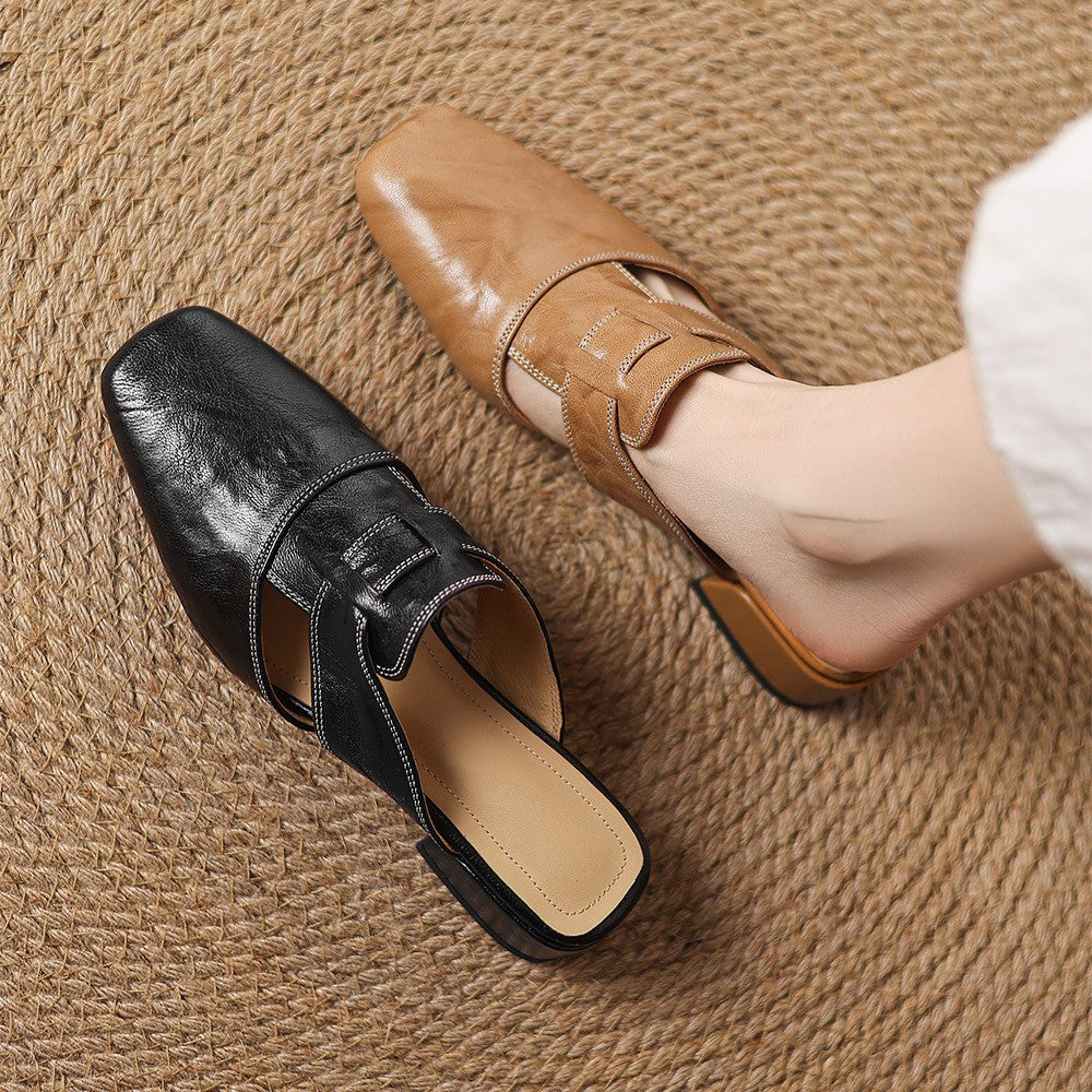 Rosel Square-Toe Leather Mules