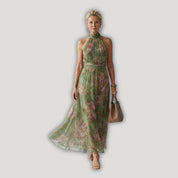 Mirelle | Elegant Gathered Halter Midi Dress