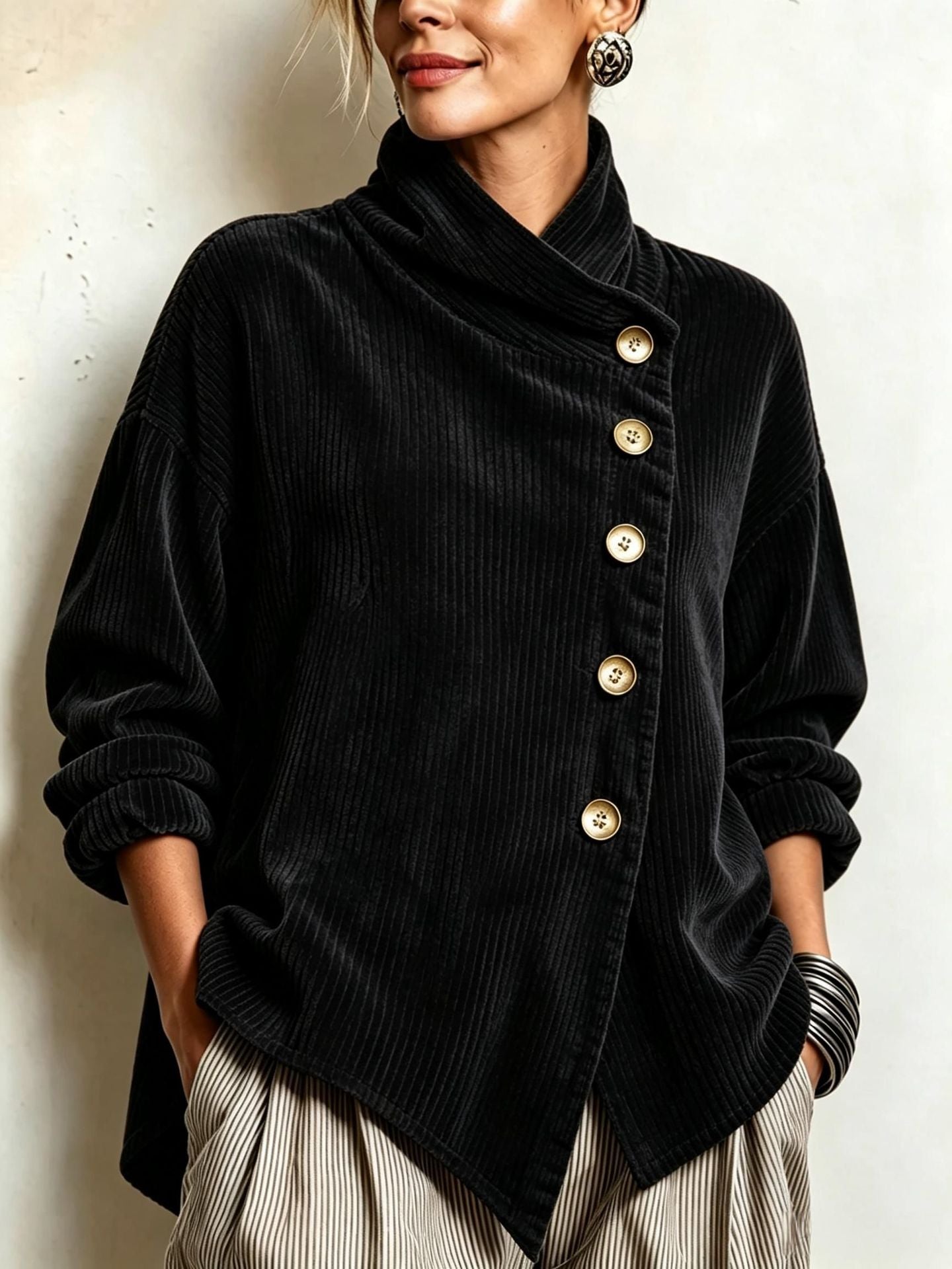 Brenda | Ribbed Button-Trim Jumper