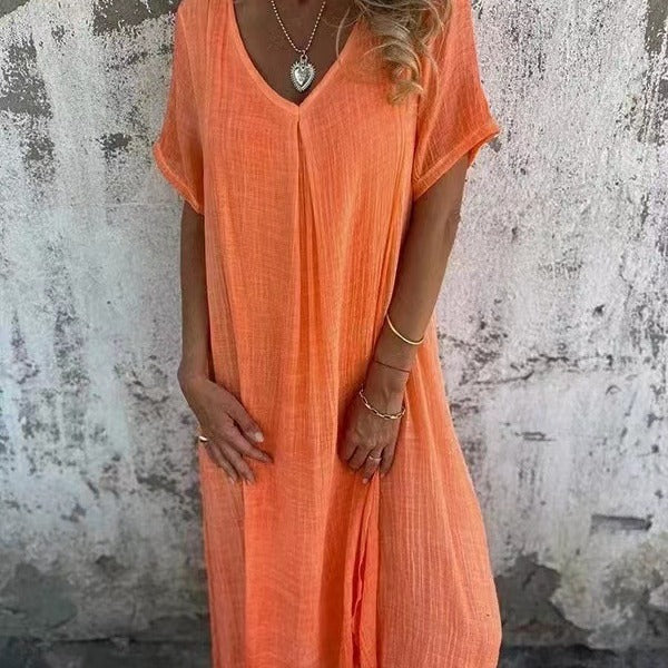 Naia | Cotton and linen V-neck dress