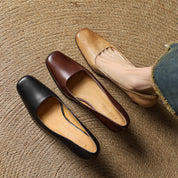 Elviera Square Leather Pumps