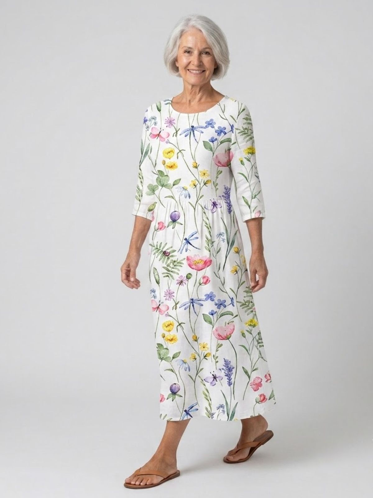 Bobbi | Timeless Botanical Print Midi Dress