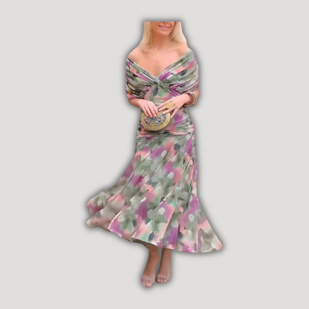 Florendra | Long Floral V Neck Dress