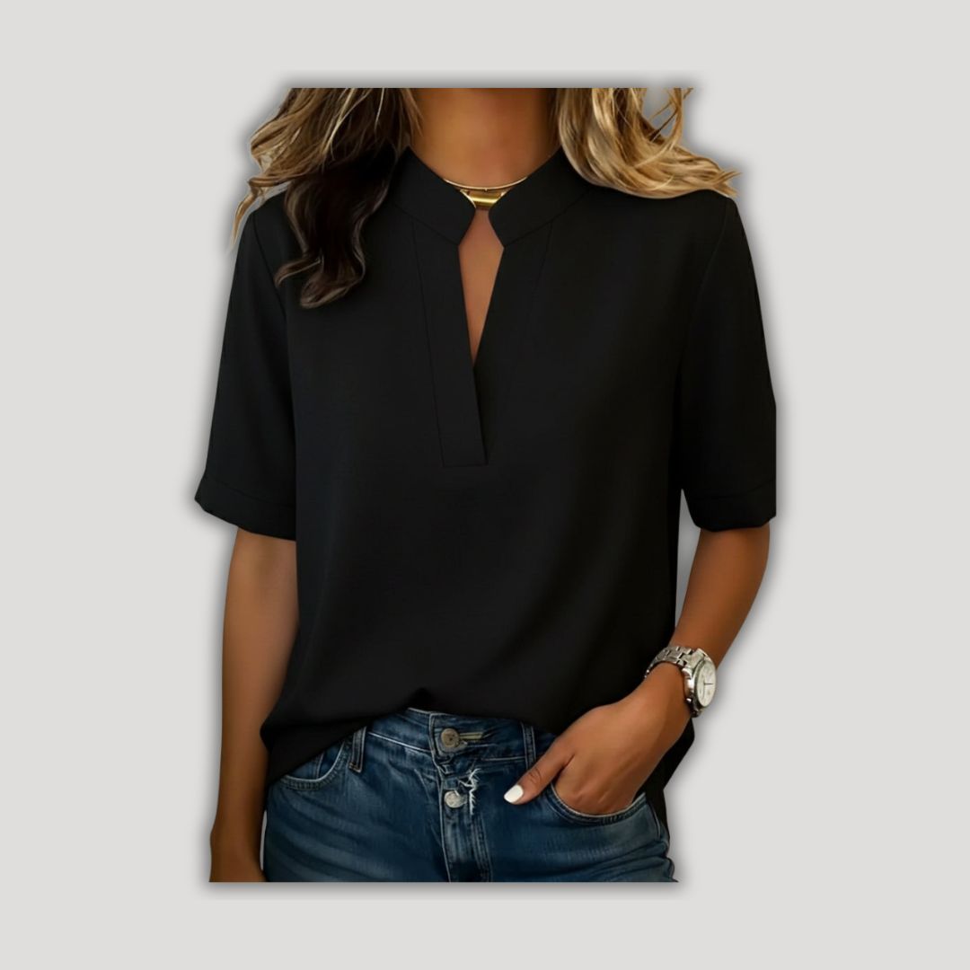 Margaux | Chic Blouse with V-Neck and Gold Detail