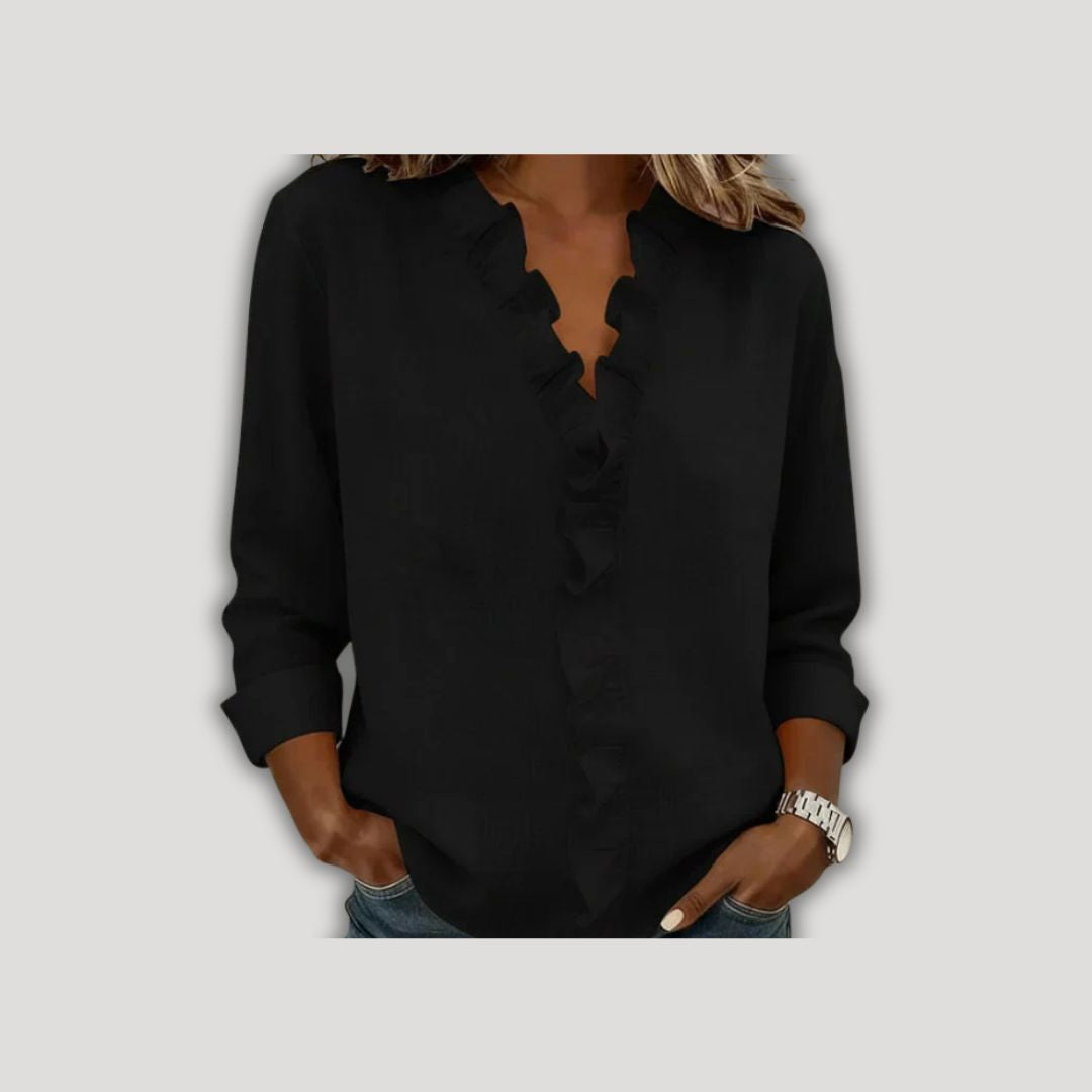 Indie | Blouse with Ruffles, V-Neck and Long Sleeves