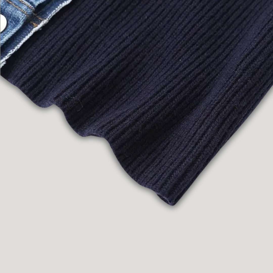 Erin | Navy Knit Cardigan with Denim Trim