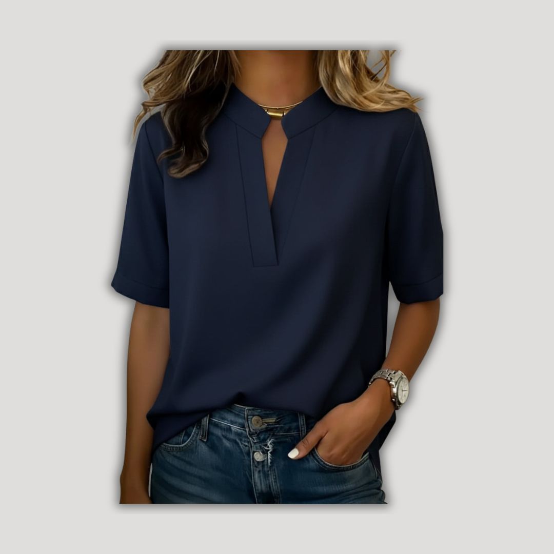 Margaux | Chic Blouse with V-Neck and Gold Detail