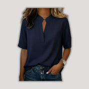 Margaux | Chic Blouse with V-Neck and Gold Detail