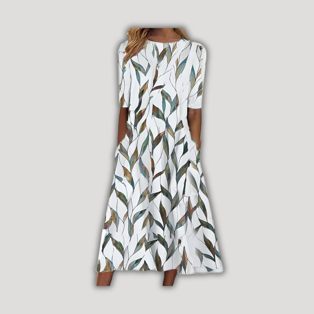 Olivia | Elegant Botanical Print Midi Dress