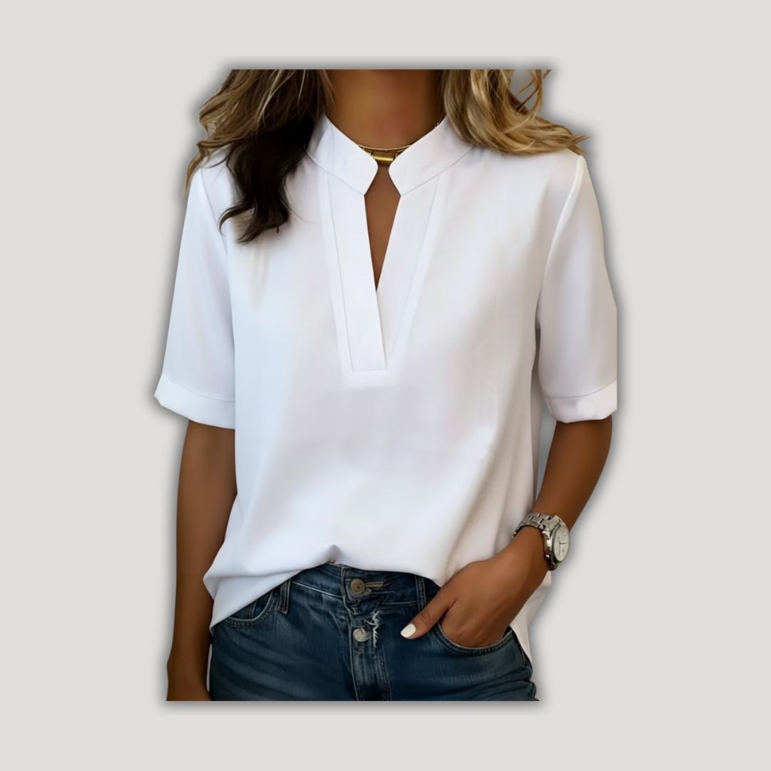 Margaux | Chic Blouse with V-Neck and Gold Detail