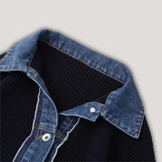 Erin | Navy Knit Cardigan with Denim Trim
