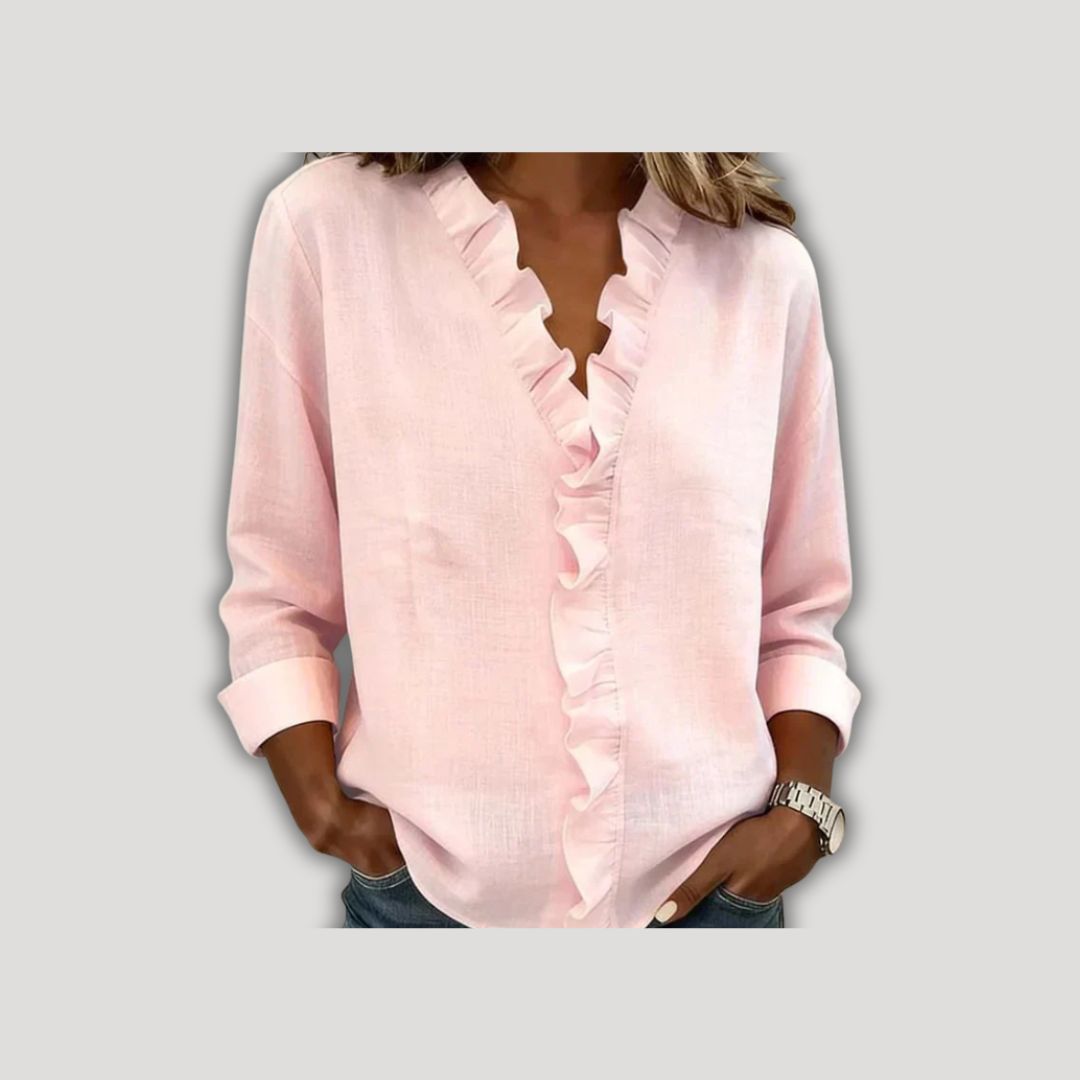 Indie | Blouse with Ruffles, V-Neck and Long Sleeves